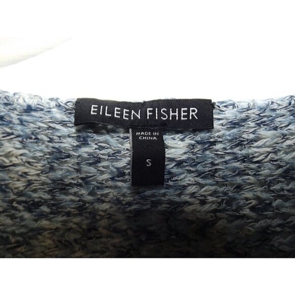 Eileen Fisher S Blue Tweed Knit Short Sleeve Scoop Neck Cropped Sweater - Picture 2 of 6